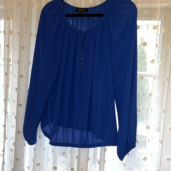 Karen Kane Size XL Royal Blue Top Blouse In EUC Elastic Bottom Front Buttons - Picture 1 of 7